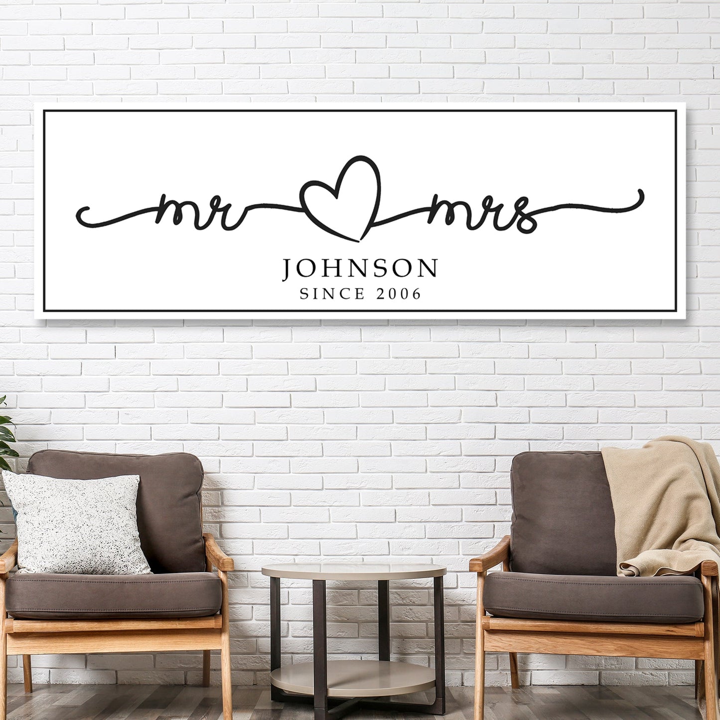 Mr and Mrs sign canvas with heart, black script on white canvas by Tailored Canvases on Tampa Home & Garden Store