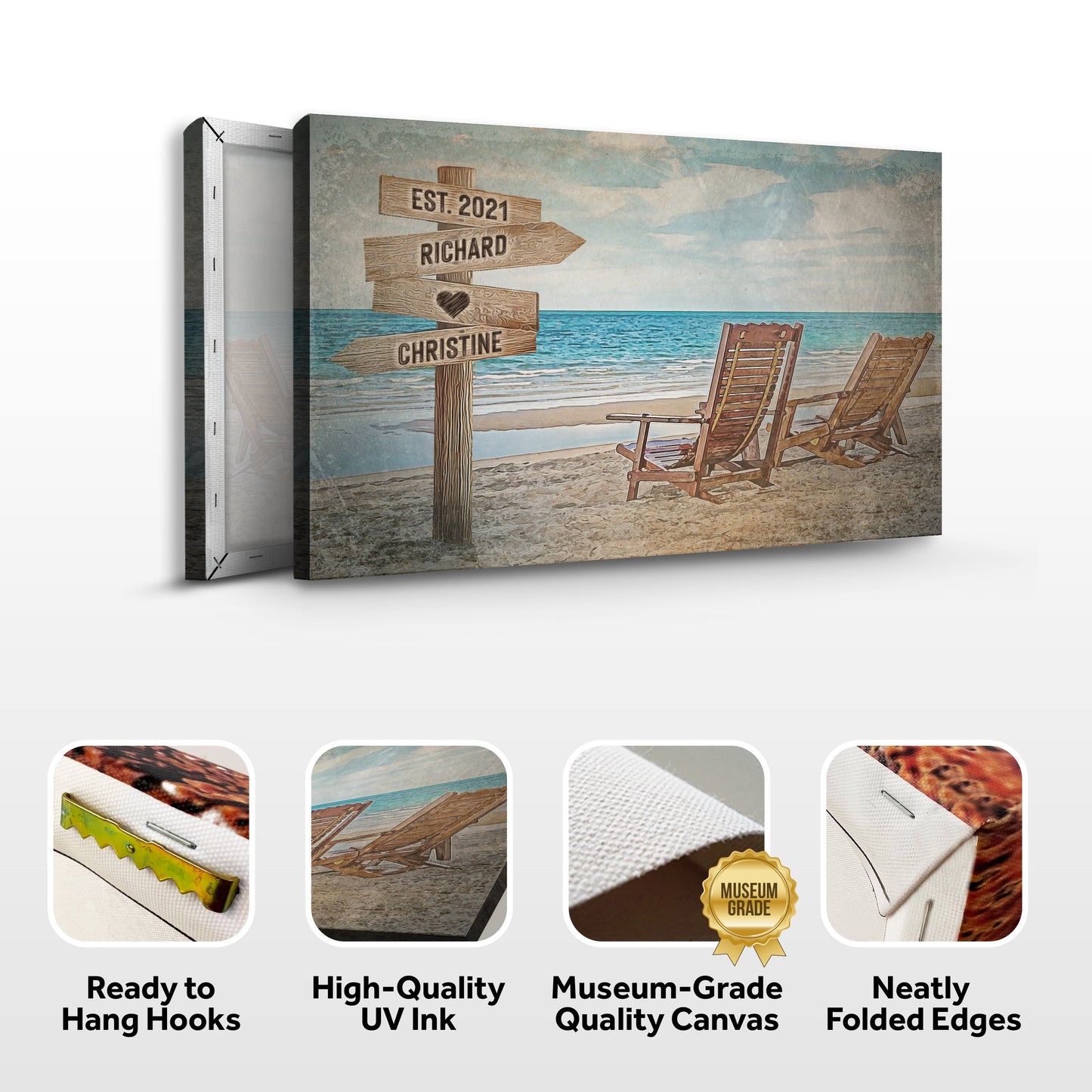 Beach couple names sign canvas with rustic wooden planks at the beach Tailored Canvases crafting canvas on Tampa Home & Garden Store
