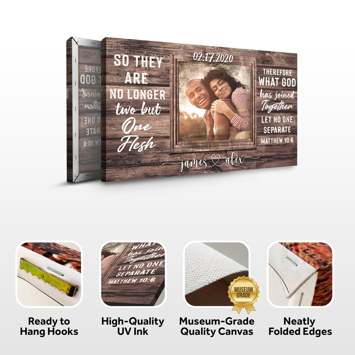 Canvas wall art sign with rustic wood background, Matthew 19:6 verse, 02.17.2020 on Tampa Home & Garden Store