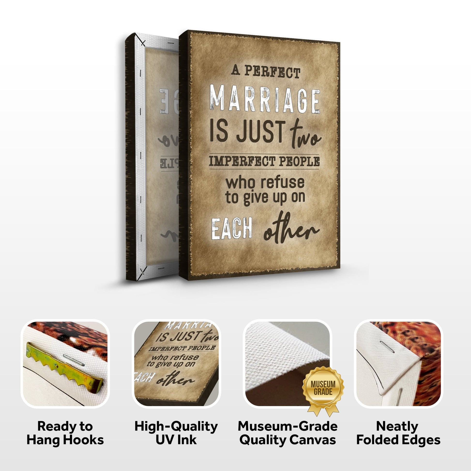 A Perfect Marriage sign canvas by Tailored Canvases; vintage parchment crafting canvas set of 2 on Tampa Home & Garden Store
