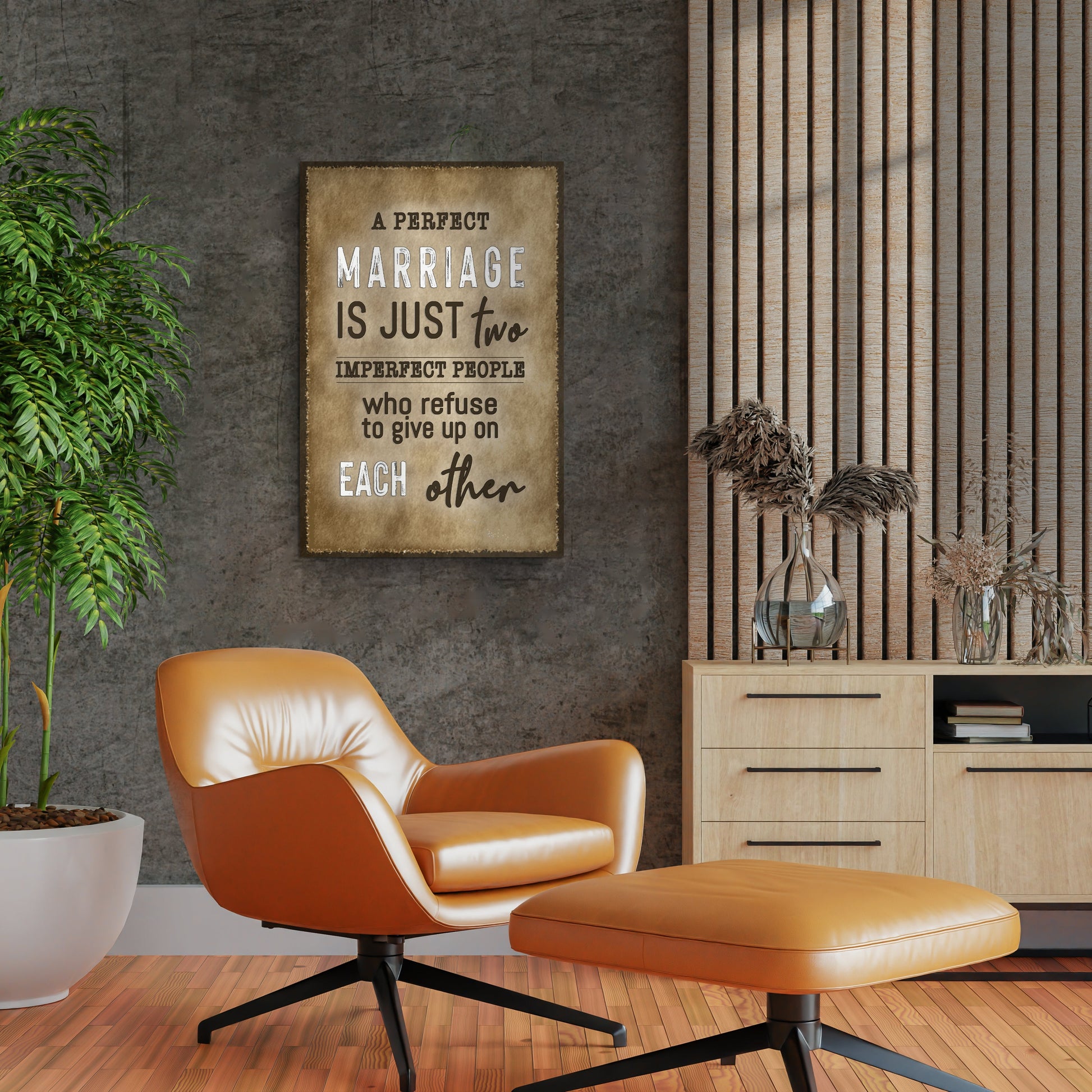 A Perfect Marriage Sign canvas by Tailored Canvases, parchment craft canvas on wall; on Tampa Home & Garden Store