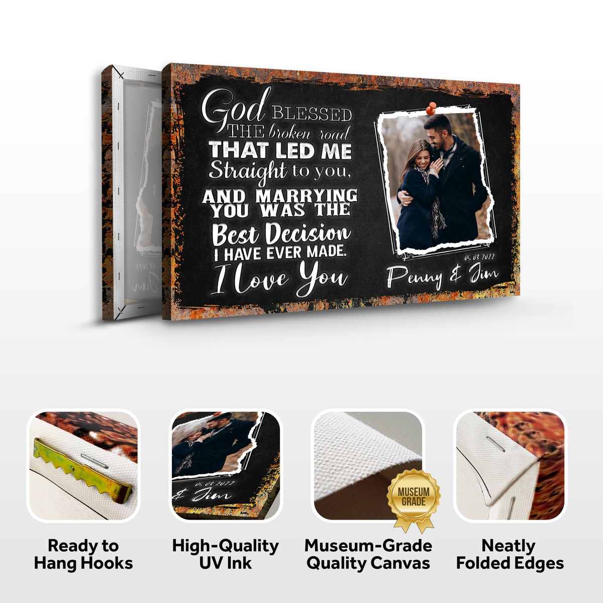 Canvas sign by Tailored Canvases with chalkboard style and couple photo on Tampa Home & Garden Store