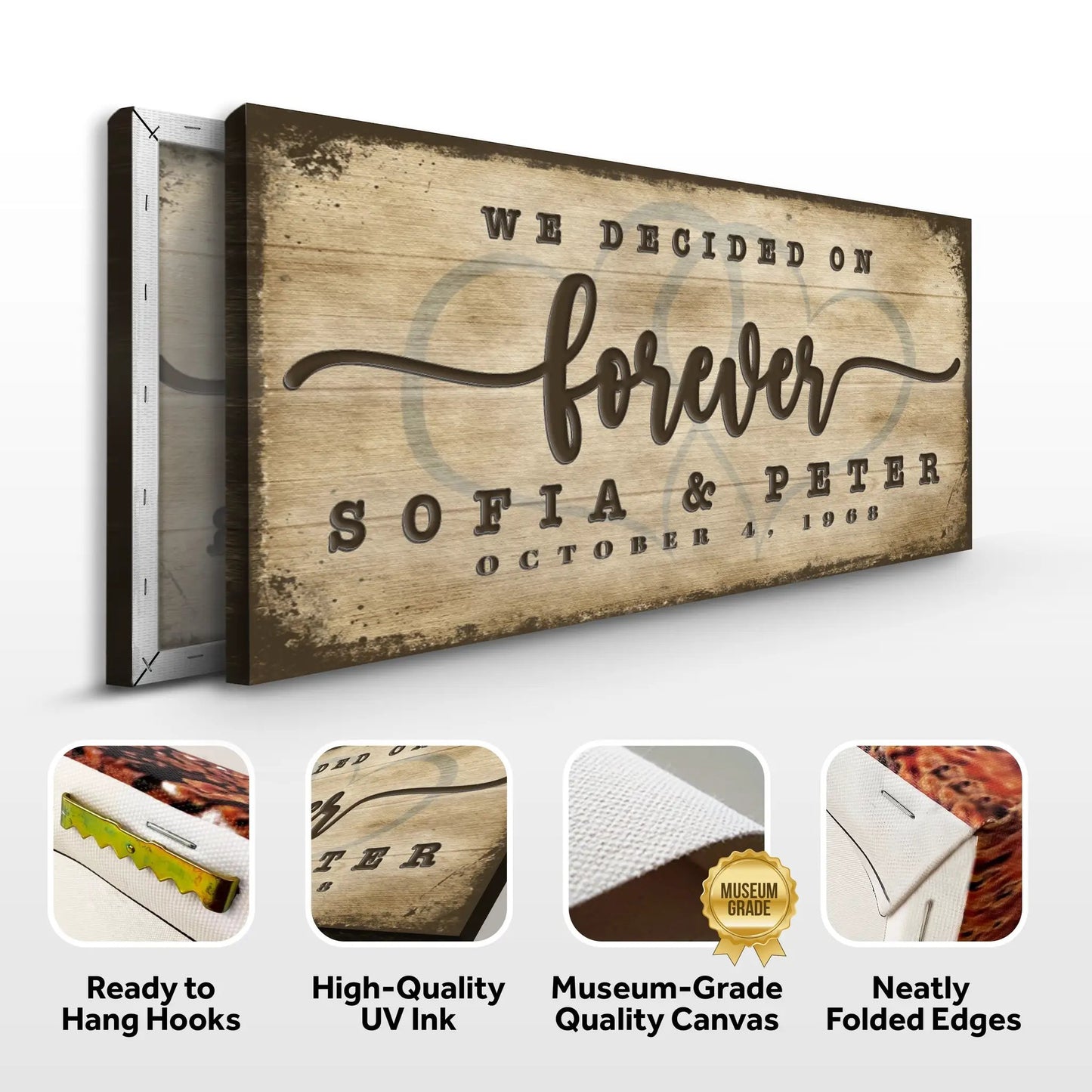 We Decided On Forever Sign II canvas print by Tailored Canvases with rustic wood background on Tampa Home & Garden Store