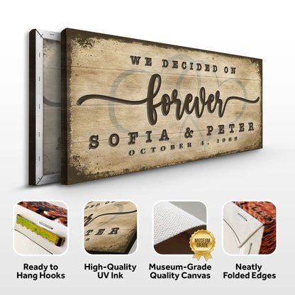 We Decided On Forever Sign II canvas print by Tailored Canvases with rustic wood background on Tampa Home & Garden Store