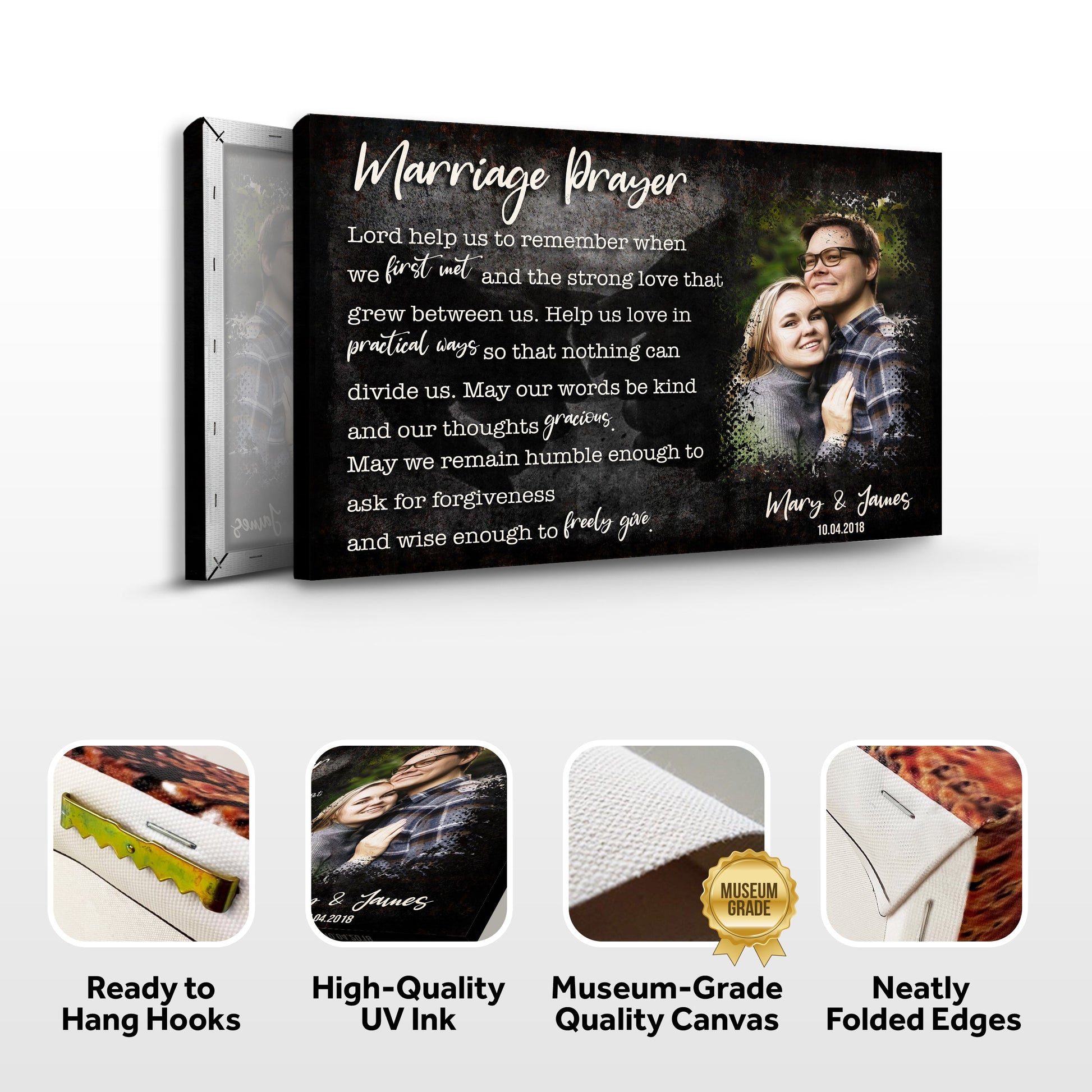 Marriage Prayer Couple Sign canvas; black textured background with white script on Tampa Home & Garden Store