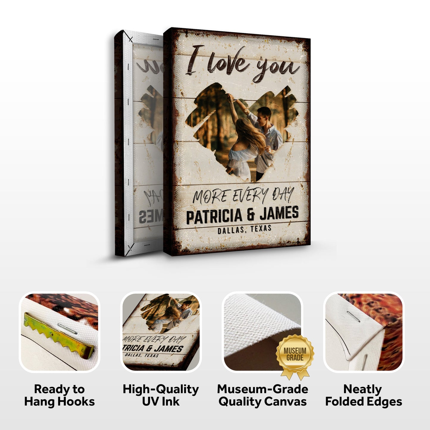 Canvas print I Love You More Every Day Rustic Sign by Tailored Canvases with distressed wood on Tampa Home & Garden Store