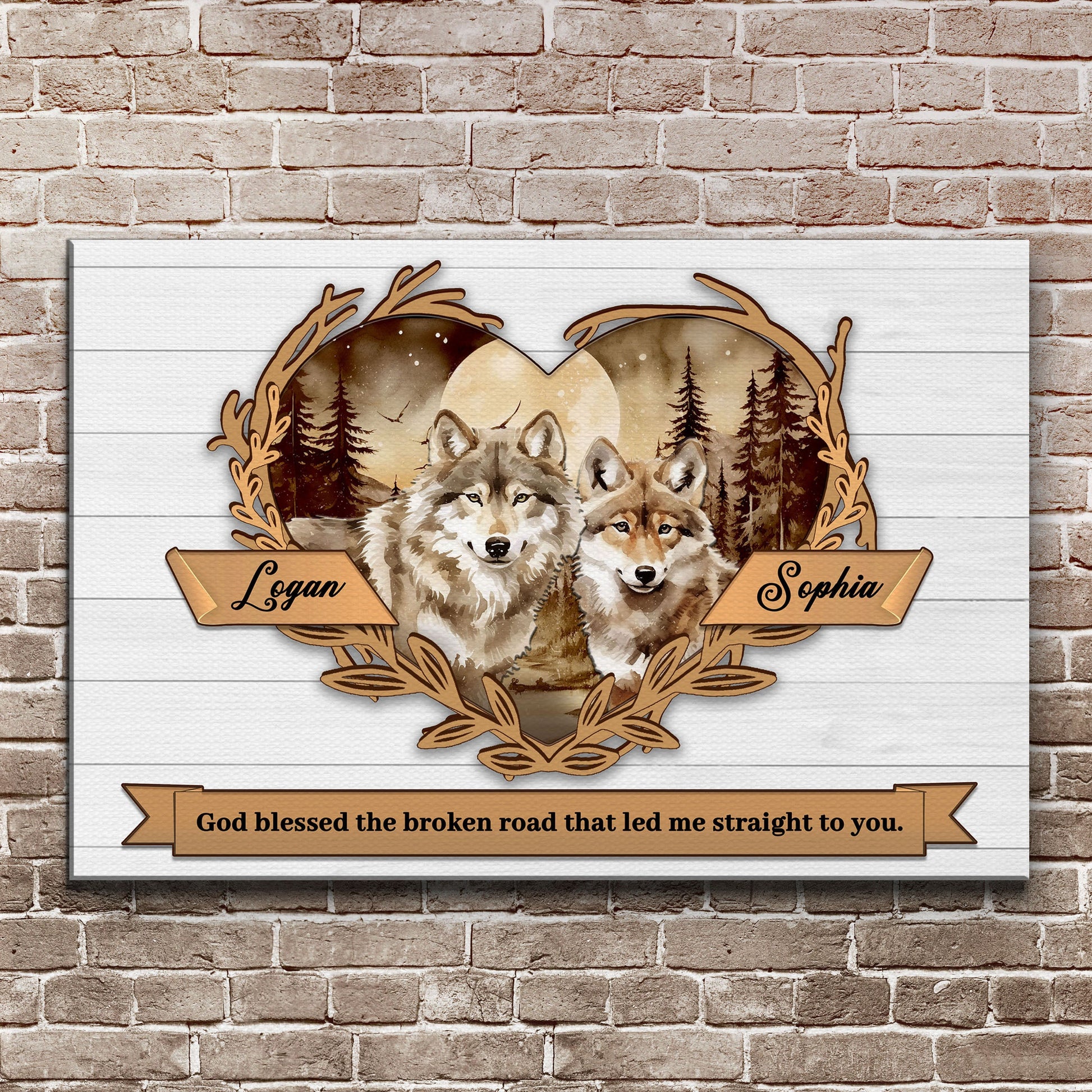Tailored Canvases Couple Wolves Sign V crafting canvas with two wolves in woods Logan Sophia on Tampa Home & Garden Store