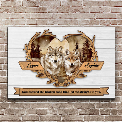 Tailored Canvases Couple Wolves Sign V crafting canvas with two wolves in woods Logan Sophia on Tampa Home & Garden Store