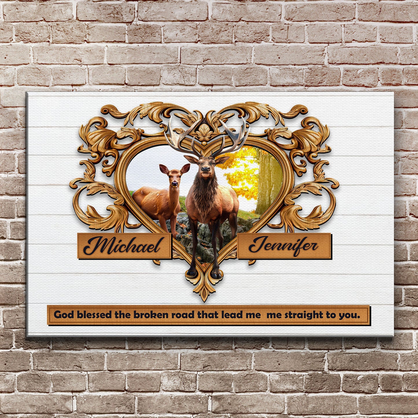 Couple Deer Sign crafting canvas by Tailored Canvases with ornate gold frame on Tampa Home & Garden Store