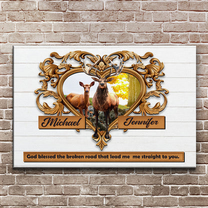 Couple Deer Sign crafting canvas by Tailored Canvases with ornate gold frame on Tampa Home & Garden Store