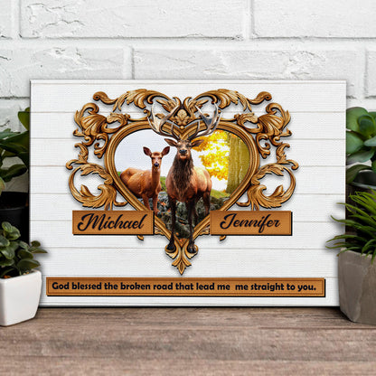 Couple Deer Sign canvas with ornate gold frame and rustic forest scene on Tampa Home & Garden Store