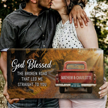 Custom Vintage Truck Couple Sign II canvas by Tailored Canvases with red truck motif on Tampa Home & Garden Store
