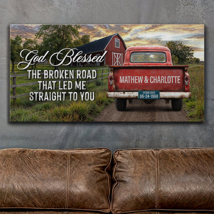 Custom Vintage Truck Sign V canvas with a red pickup and barn in a rural scene on Tampa Home & Garden Store