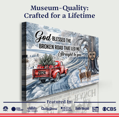 Personalized God Blessed The Broken Road Christmas Sign II canvas by Tailored Canvases on Tampa Home & Garden Store