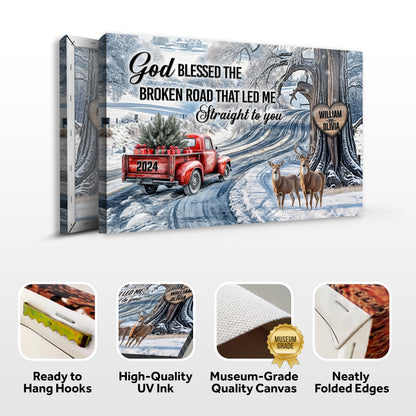 Personalized God Blessed The Broken Road Christmas Sign II canvas by Tailored Canvases deer on Tampa Home & Garden Store