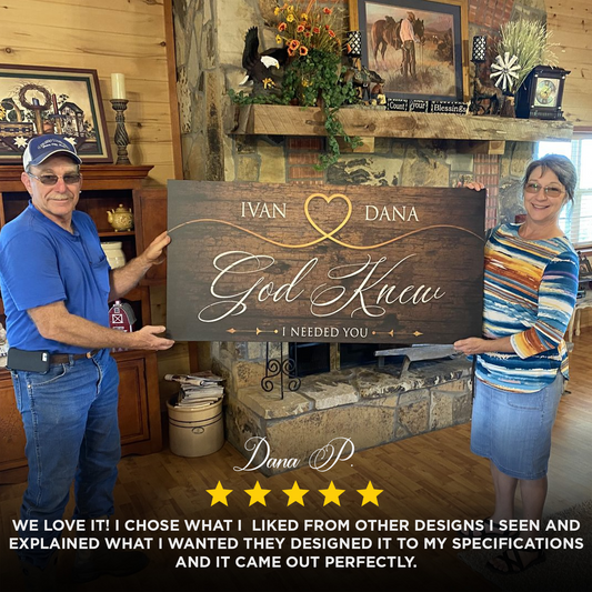 God Knew Sign II canvas by Tailored Canvases; dark wood panel, white script, gold heart on Tampa Home & Garden Store