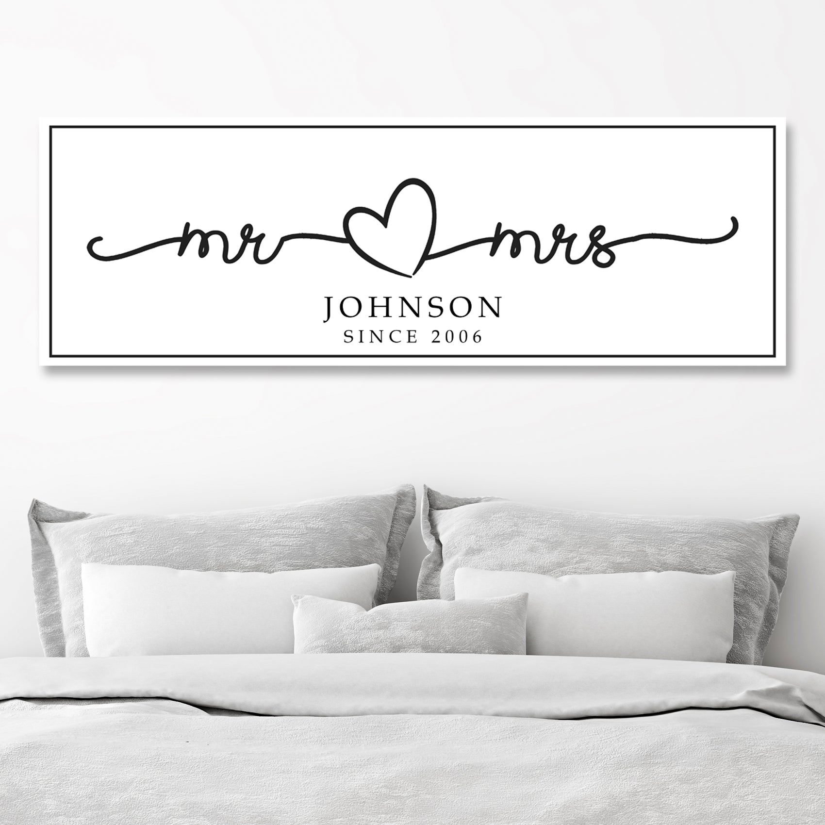 Mr and Mrs Sign canvas with heart motif and Johnson since 2006 by Tailored Canvases on Tampa Home & Garden Store