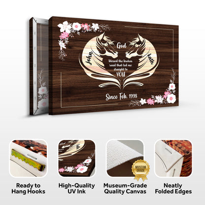 Horse Couple Sign II canvas by Tailored Canvases with wood grain, floral border, entwined horses on Tampa Home & Garden Store