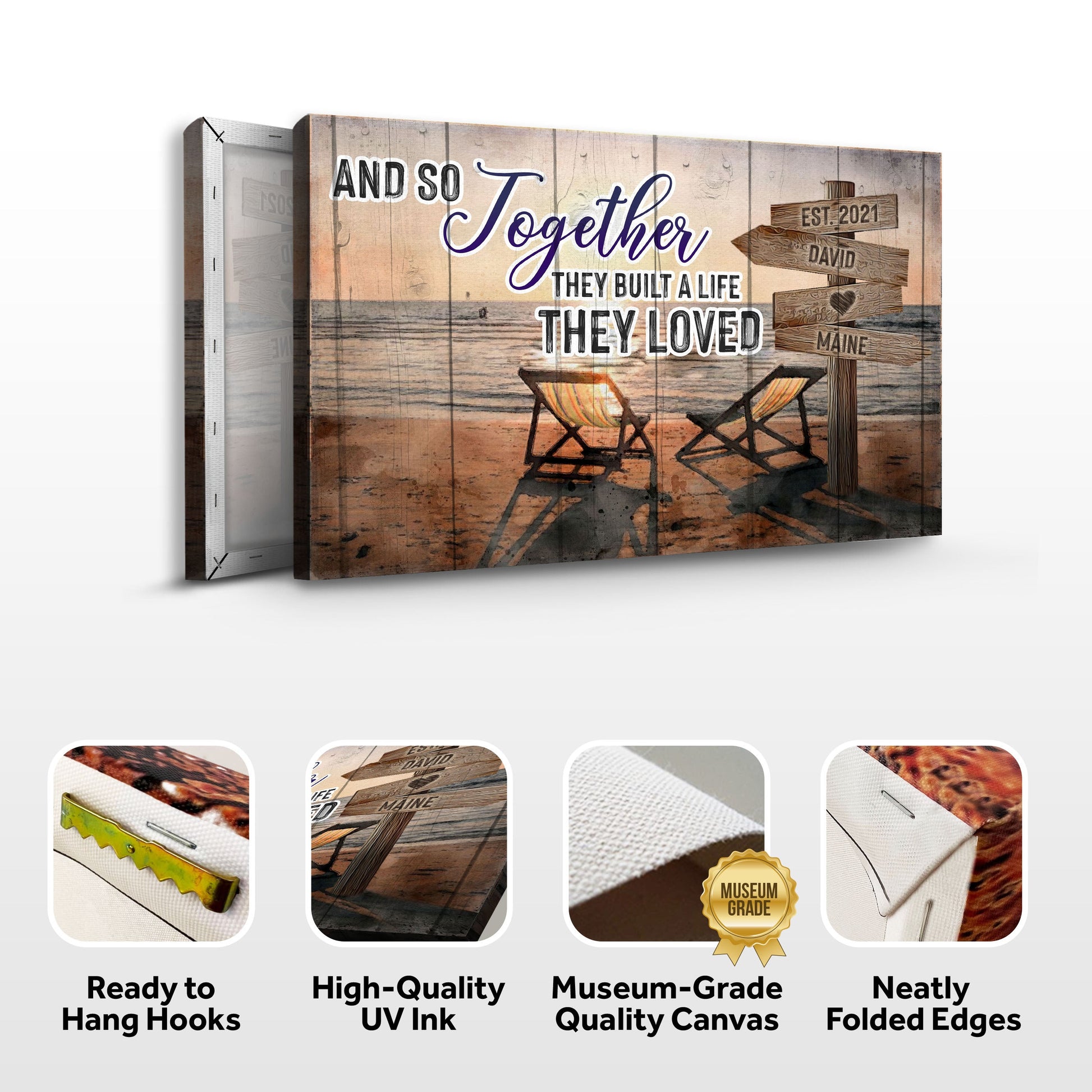 Canvas couple sign Tailored Canvases with And So Together We Built A Life Loved beach scene on Tampa Home & Garden Store