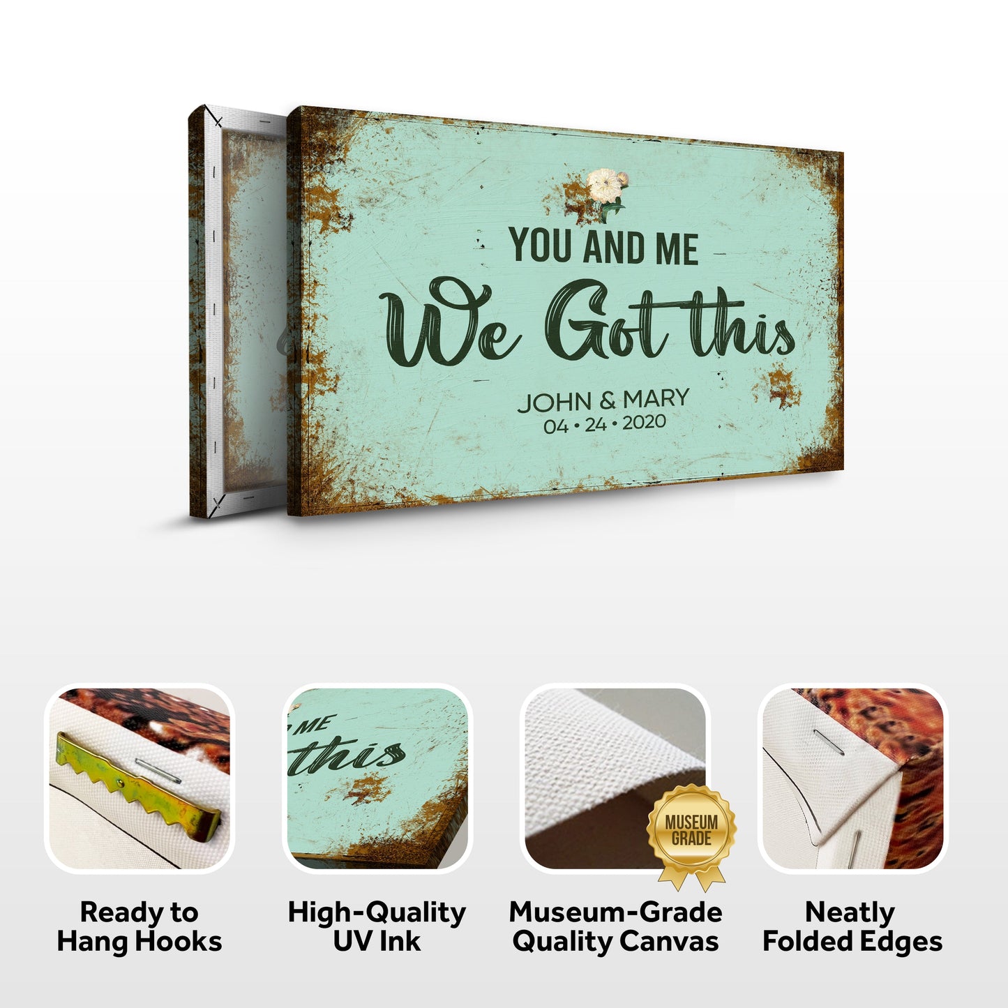 Wedding sign canvas You And Me We Got This with turquoise background by Tailored Canvases on Tampa Home & Garden Store