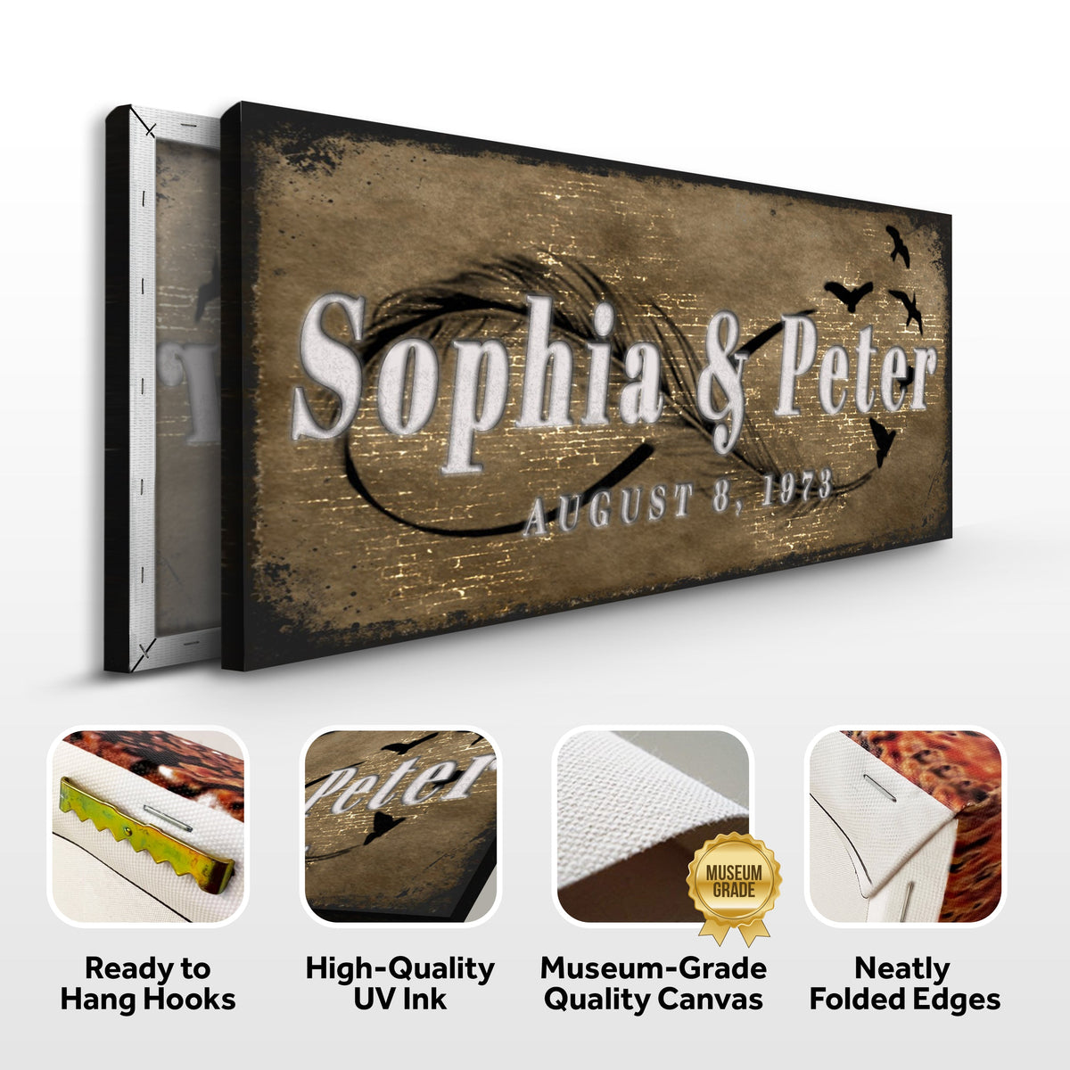 Couple Infinity Sign II canvas Tailored Canvases sepia with white Sophie & Peter text birds on Tampa Home & Garden Store