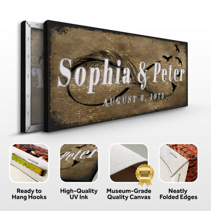 Couple Infinity Sign II canvas Tailored Canvases sepia with white Sophie & Peter text birds on Tampa Home & Garden Store