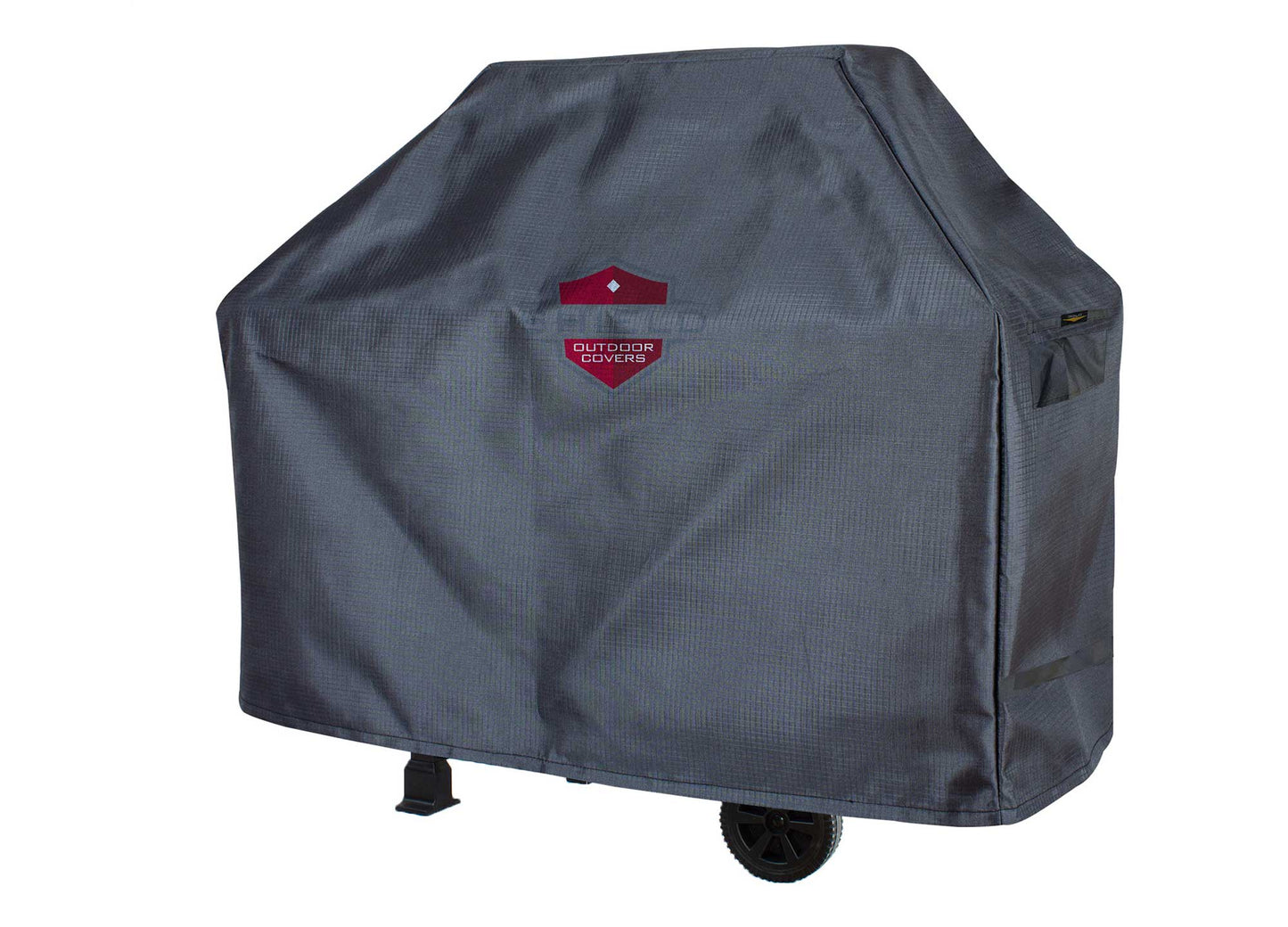 Grill cart cover Shield Outdoor Covers, 68x27.5x51 in, dark gray fabric with red logo on Tampa Home & Garden Store
