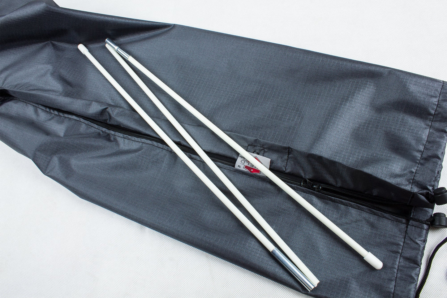 Umbrella Cover 9' Round dark gray fabric with zipper; 3 white poles Shield Outdoor Covers on Tampa Home & Garden Store