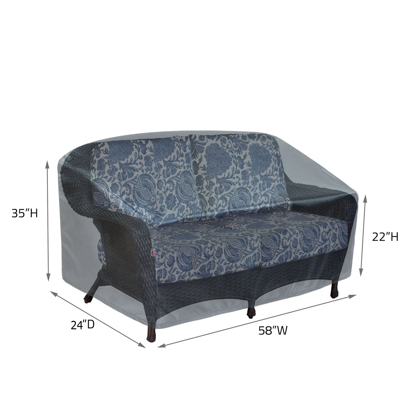 Mercury Loveseat Glider Chair Cover in blue floral outdoor fabric by Shield Outdoor Covers on Tampa Home & Garden Store