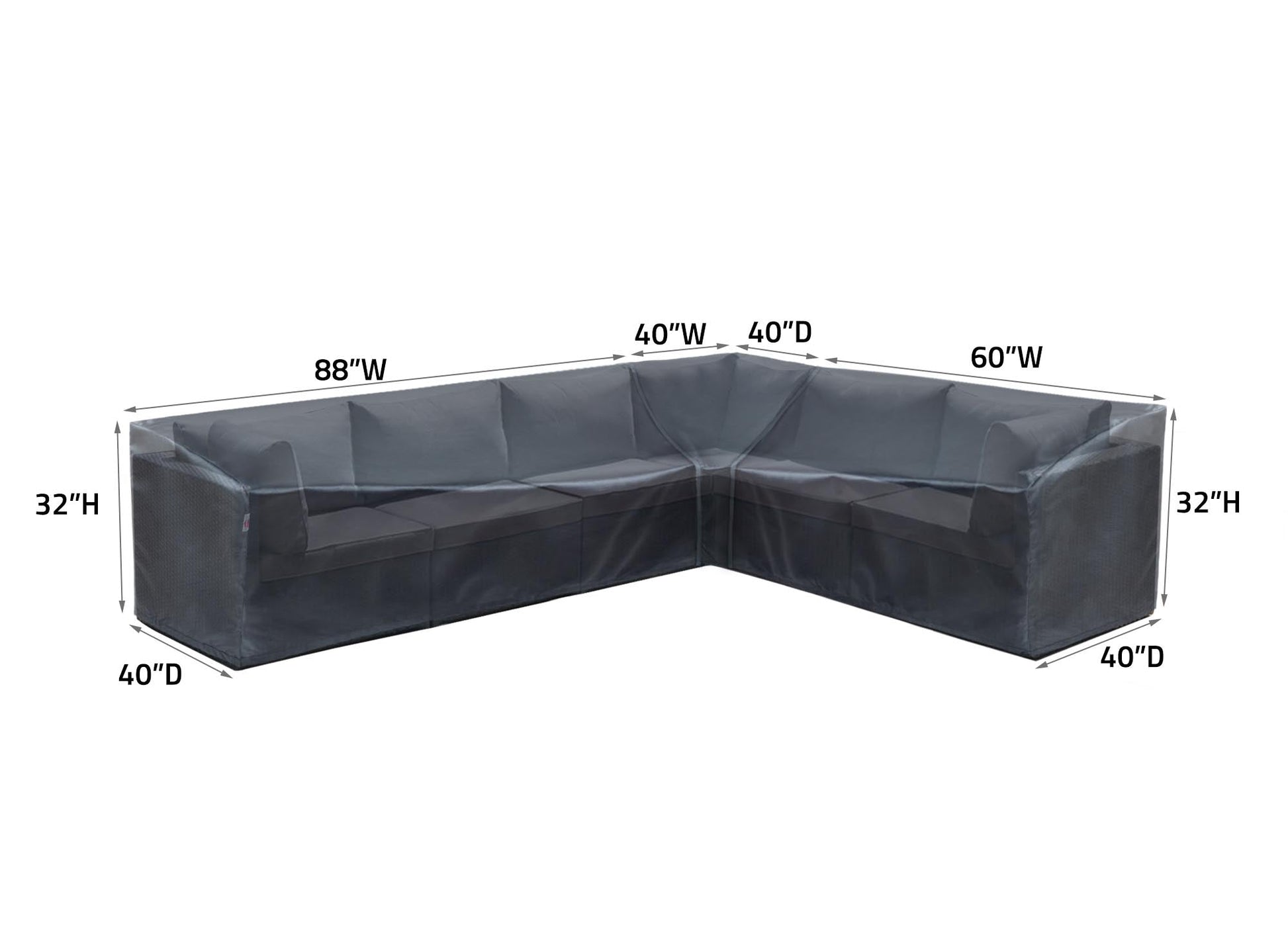 Modular left-end sofa cover for outdoor sectional 88W x 40D Mercury Shield Outdoor Covers on Tampa Home & Garden Store