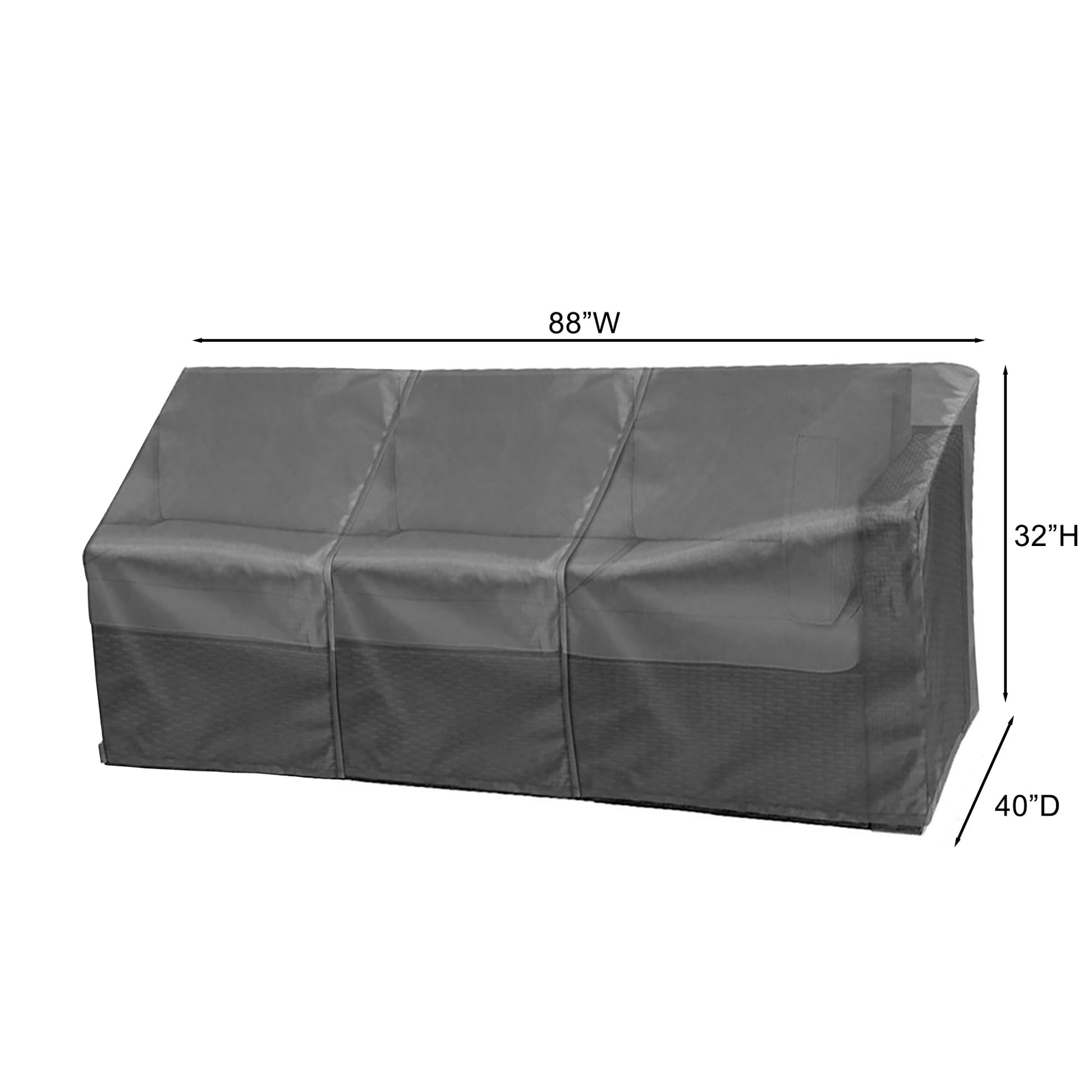 Modular Cover Sofa Right End Mercury gray outdoor cover, 88W x 40D, Shield Covers on Tampa Home & Garden Store