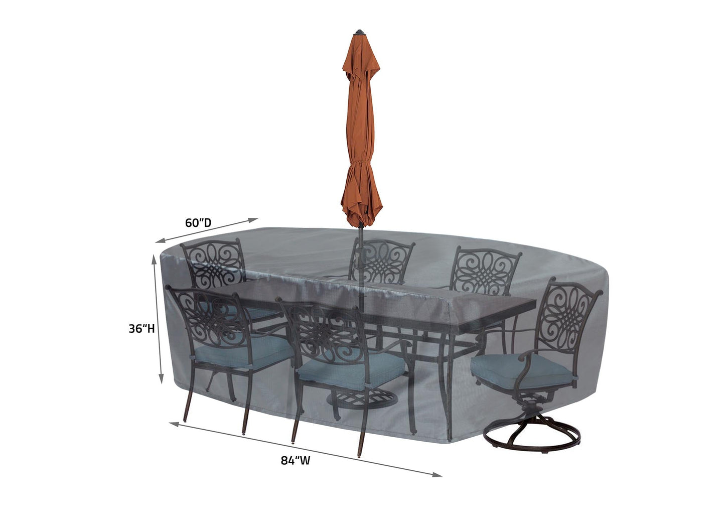 Shield Mercury dining table cover for 587 fits small oval/rectangle outdoor set, gray on Tampa Home & Garden Store