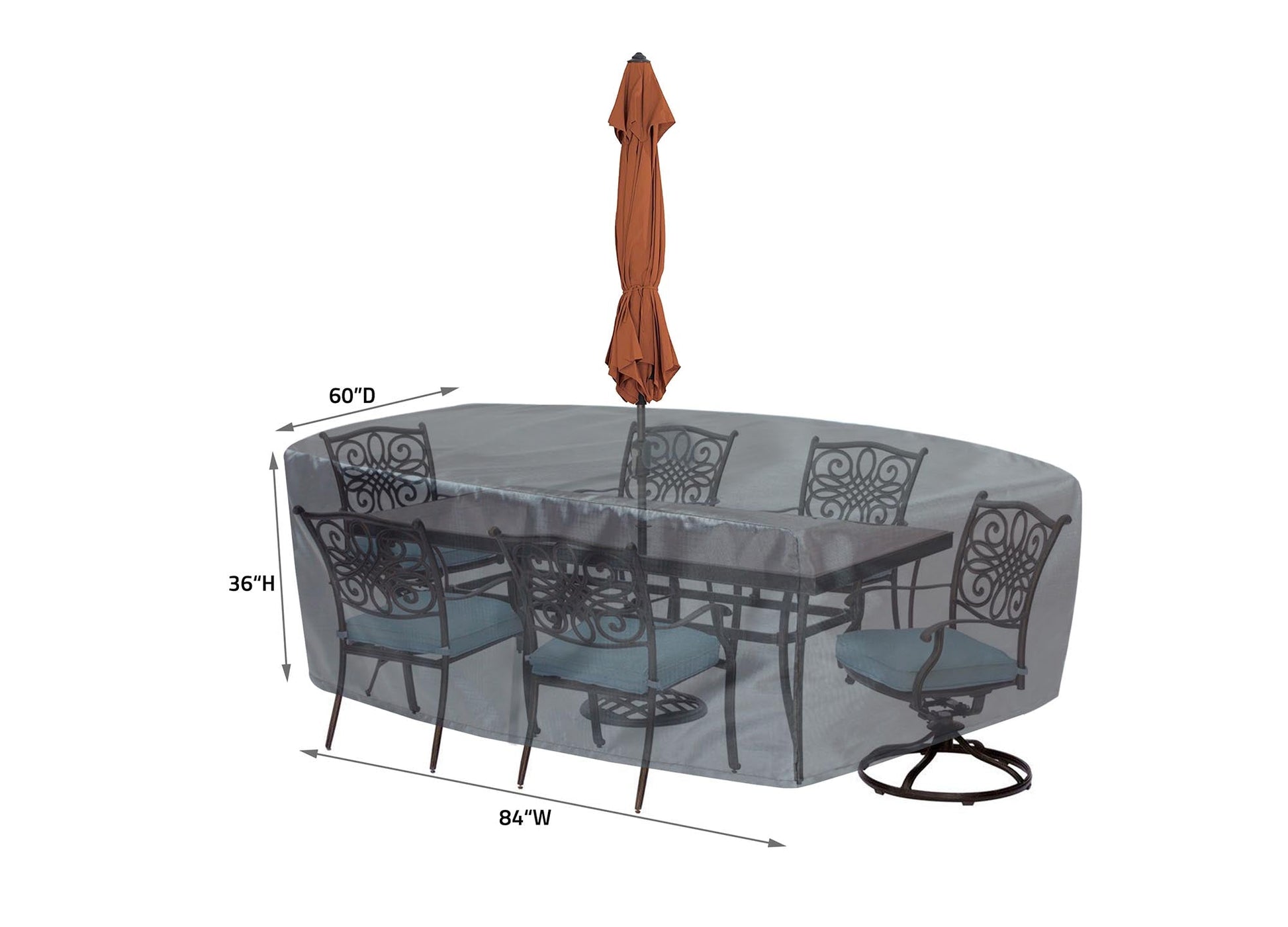 Shield Mercury dining table cover for 587 fits small oval/rectangle outdoor set, gray on Tampa Home & Garden Store
