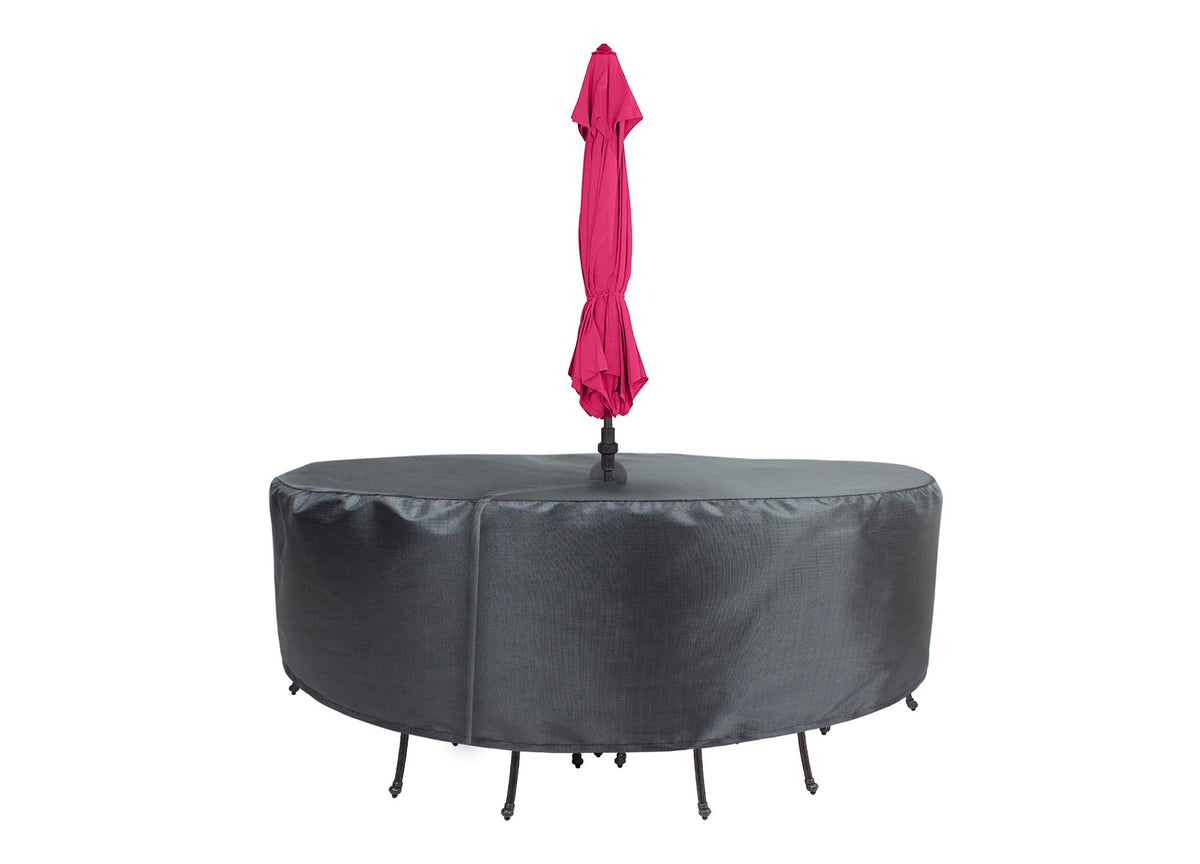 Round dining table cover Mercury gray with Velcro for outdoor use Shield Outdoor Covers on Tampa Home & Garden Store