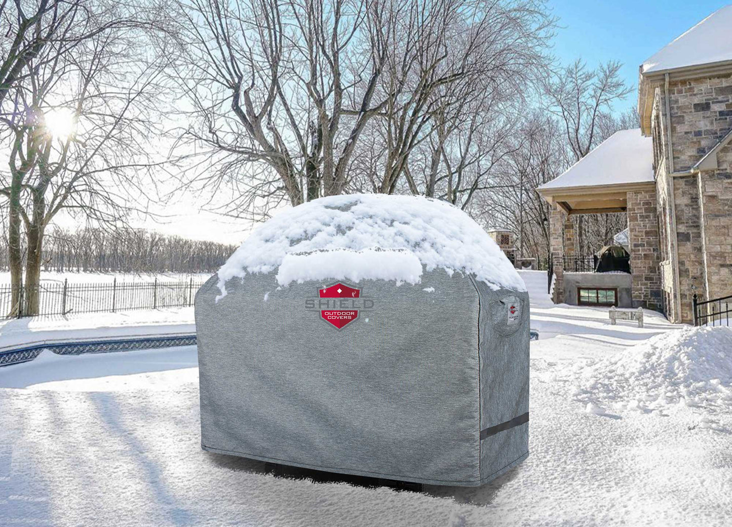 Grill Cart Cover Platinum in gray Shield Outdoor Covers with logo 74.5x29x44 outdoor cover on Tampa Home & Garden Store
