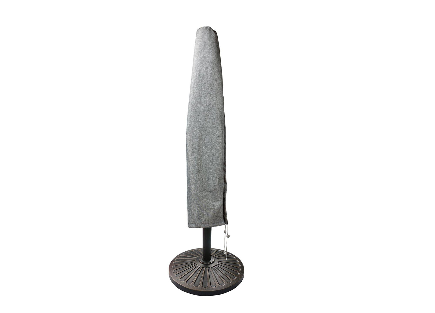 Umbrella cover for market-style round umbrella in platinum gray fabric on Tampa Home & Garden Store
