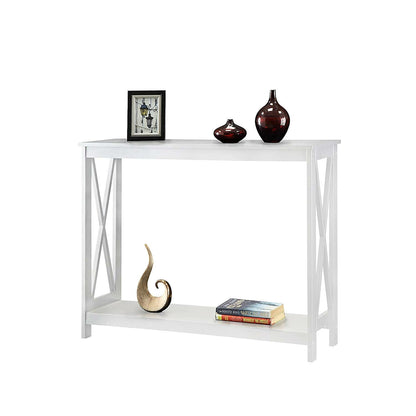 Mesa de sofá consola de madera blanca con estante de almacenamiento inferior