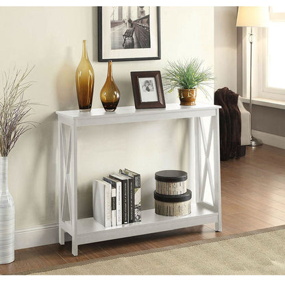 Mesa de sofá consola de madera blanca con estante de almacenamiento inferior