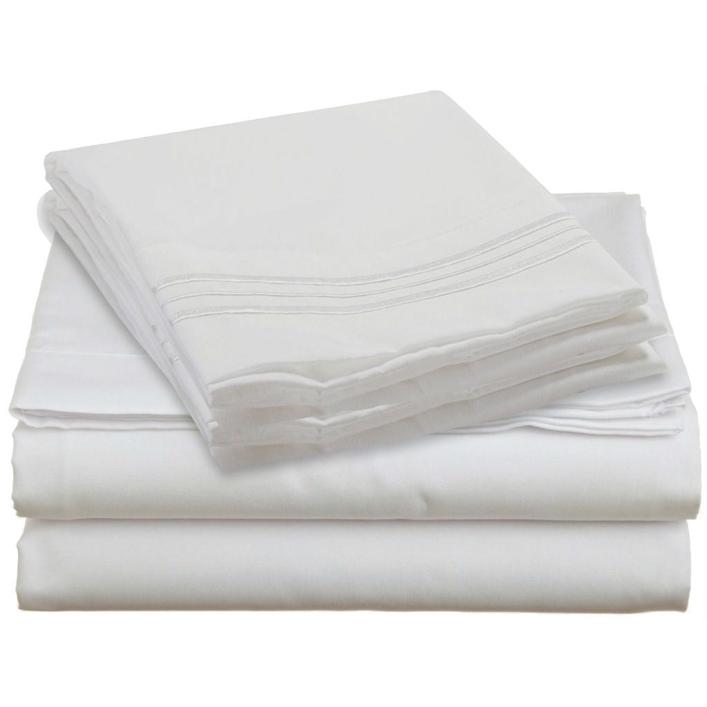 Juego de sábanas King size de 4 piezas de microfibra suave como la seda en blanco