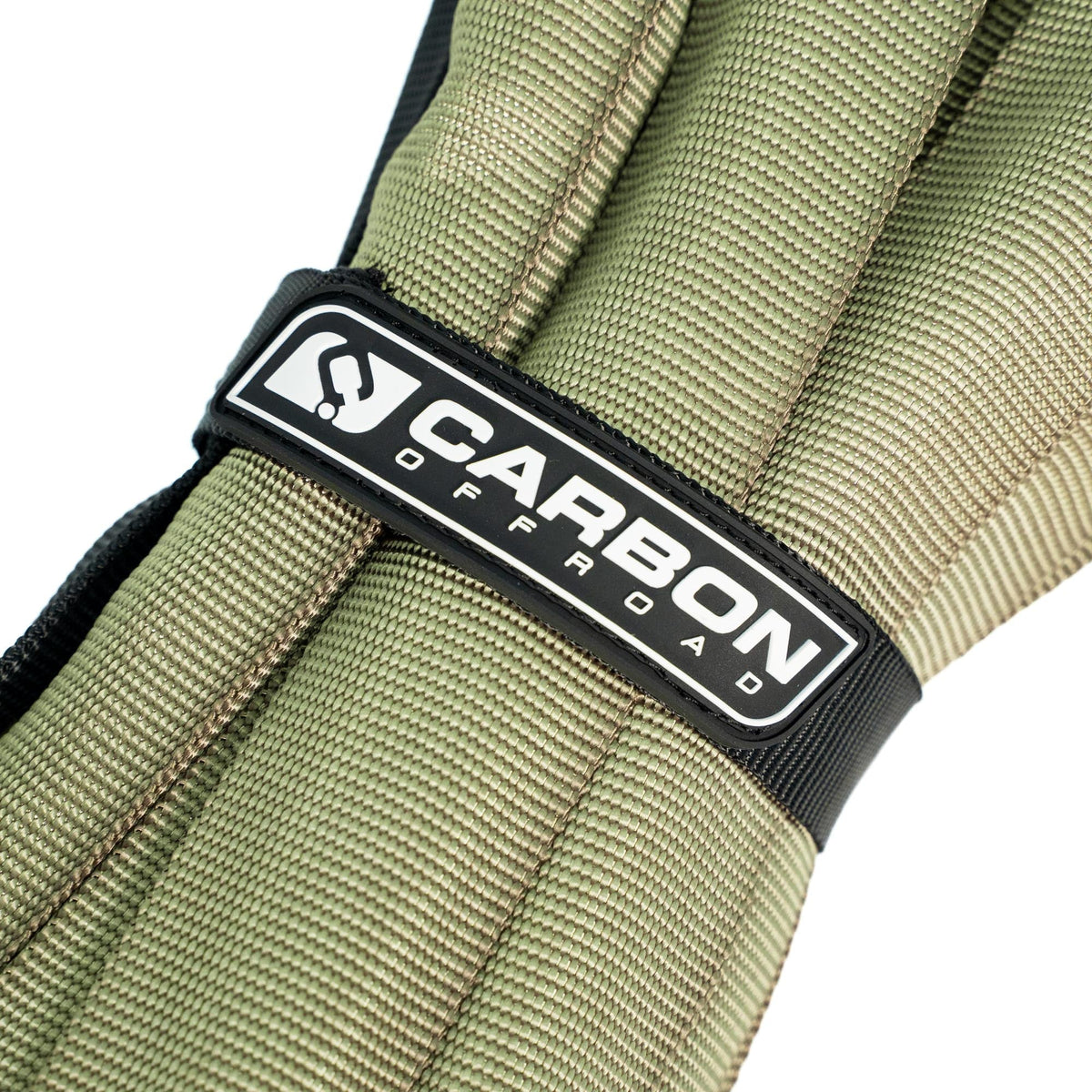 TAC 4x4 vehicle recovery strap olive green woven fabric with Carbon Offroad USA logo patch on Tampa Home & Garden Store