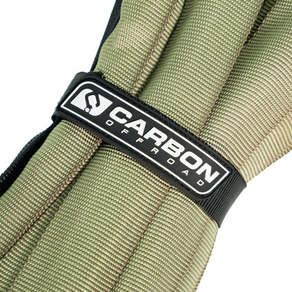 TAC 4x4 vehicle recovery strap olive green woven fabric with Carbon Offroad USA logo patch on Tampa Home & Garden Store