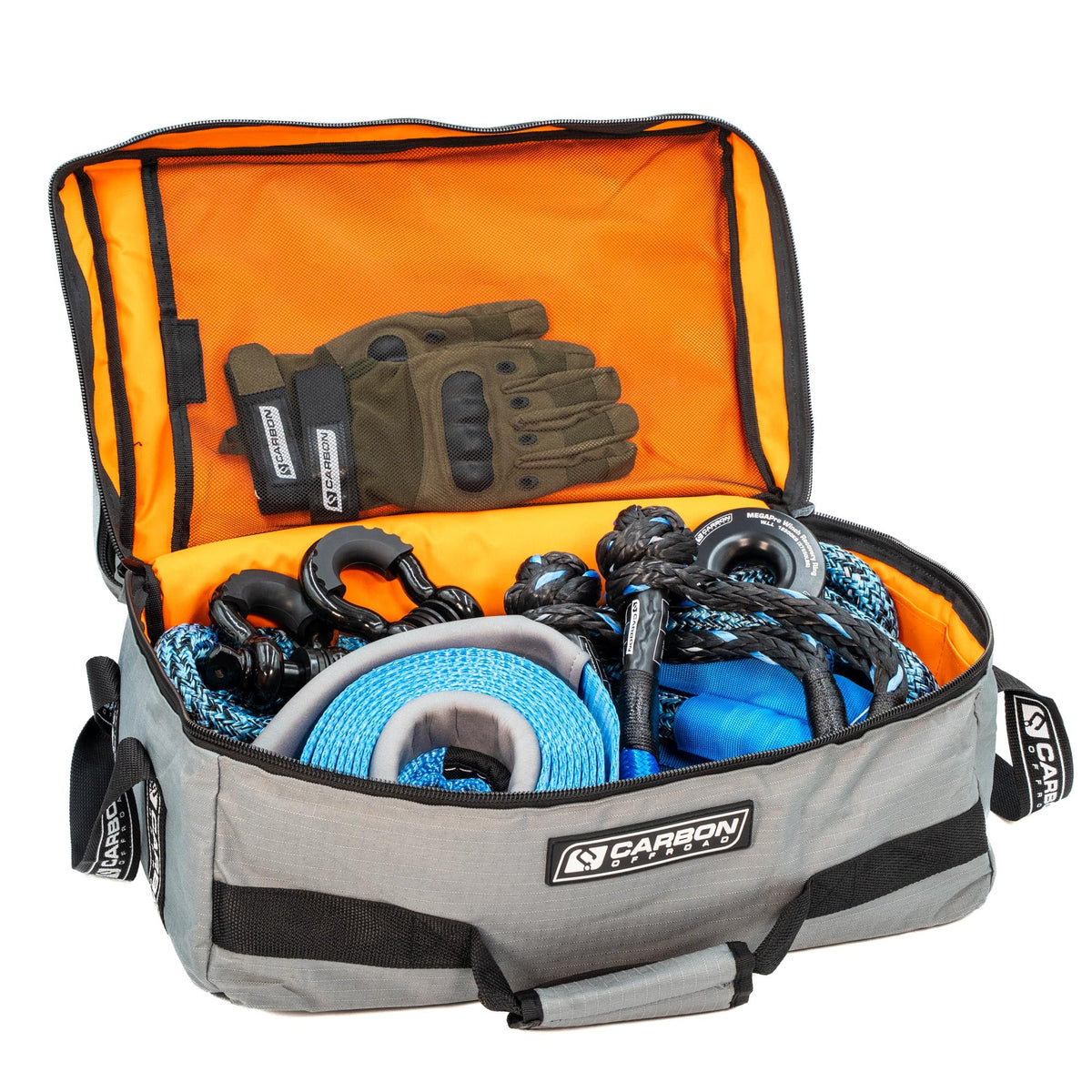 Essential 4x4 Recovery Kit in orange bag with gloves and ropes by Carbon Offroad on Tampa Home & Garden Store