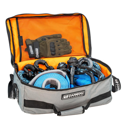 Essential 4x4 Recovery Kit in orange bag with gloves and ropes by Carbon Offroad on Tampa Home & Garden Store