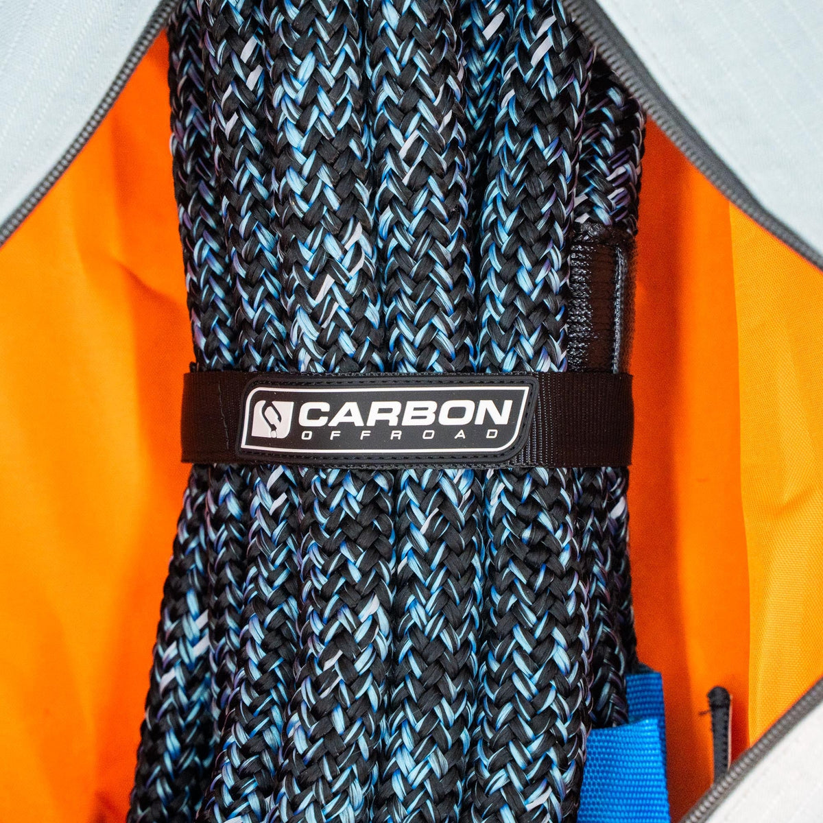 4x4 Kinetic Recovery Rope braided blue black with Carbon Offroad USA label, orange interior on Tampa Home & Garden Store