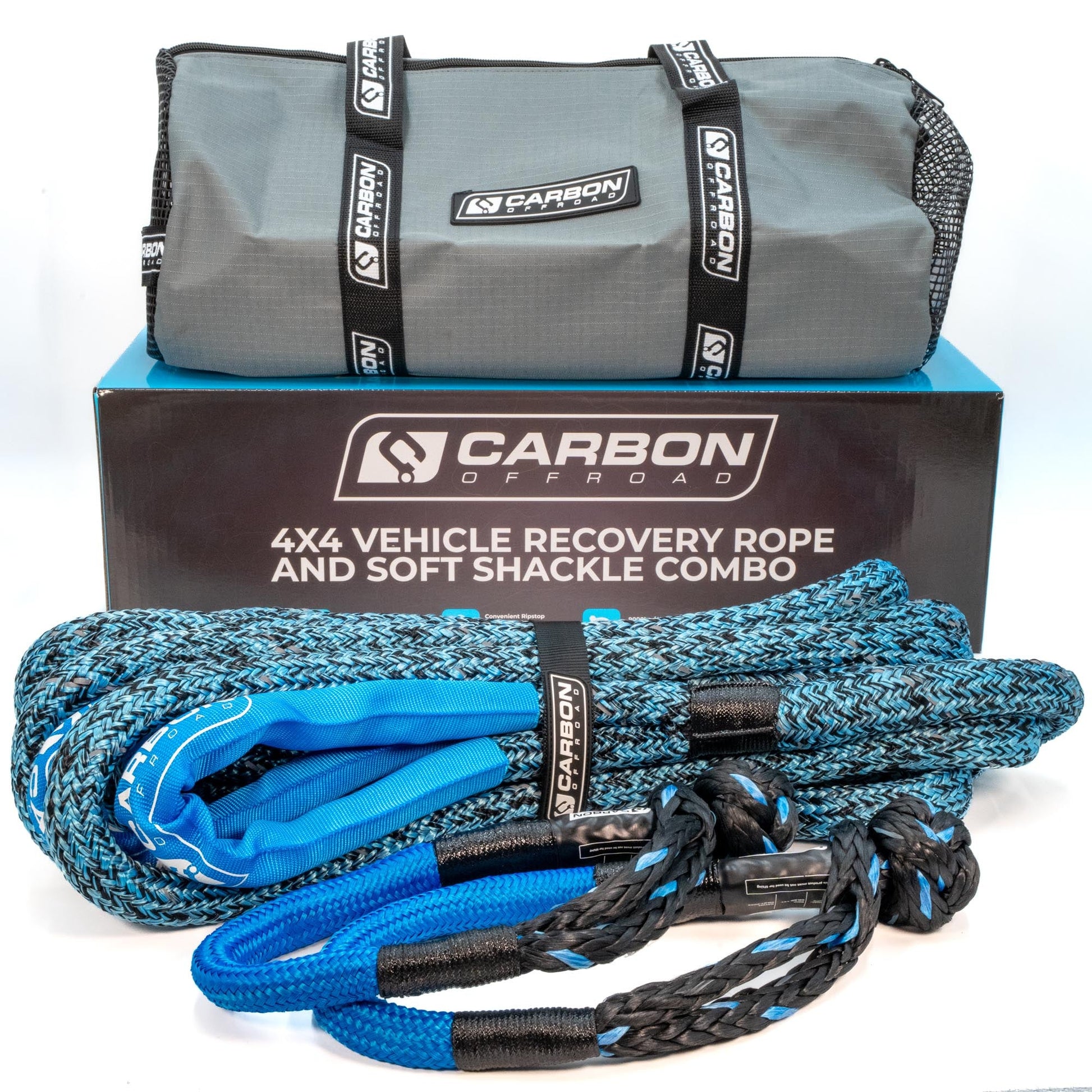 4x4 Vehicle Recovery Rope and Soft Shackle Combo in gray bag with Carbon Offroad branding on Tampa Home & Garden Store