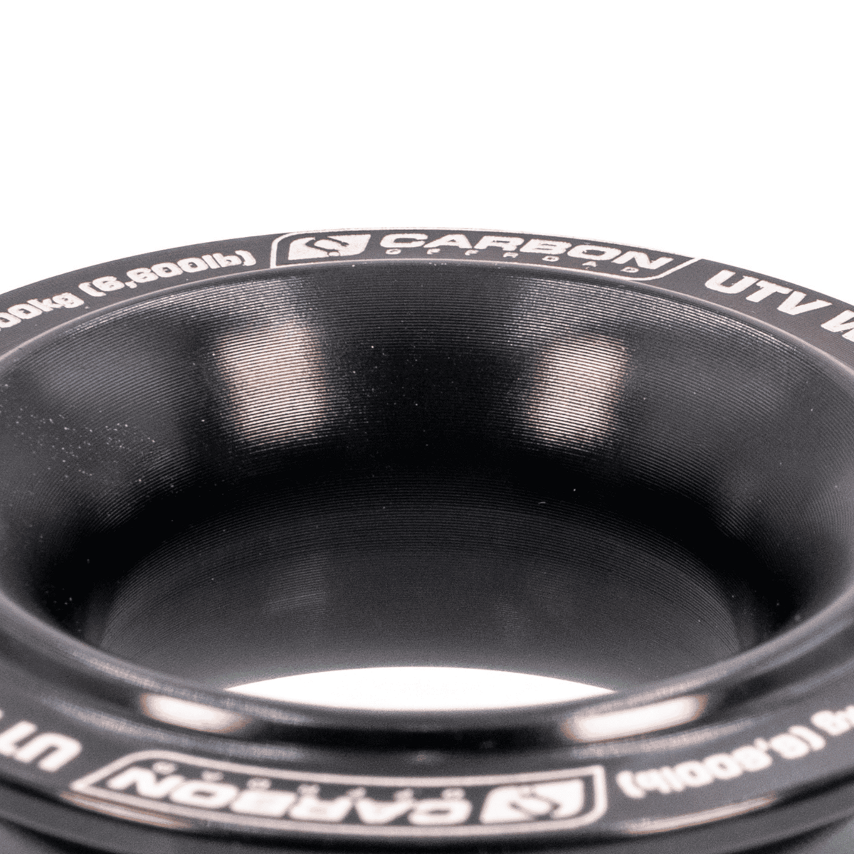 UTV winch recovery ring by Carbon Offroad USA in carbon fiber finish, circular close-up on Tampa Home & Garden Store