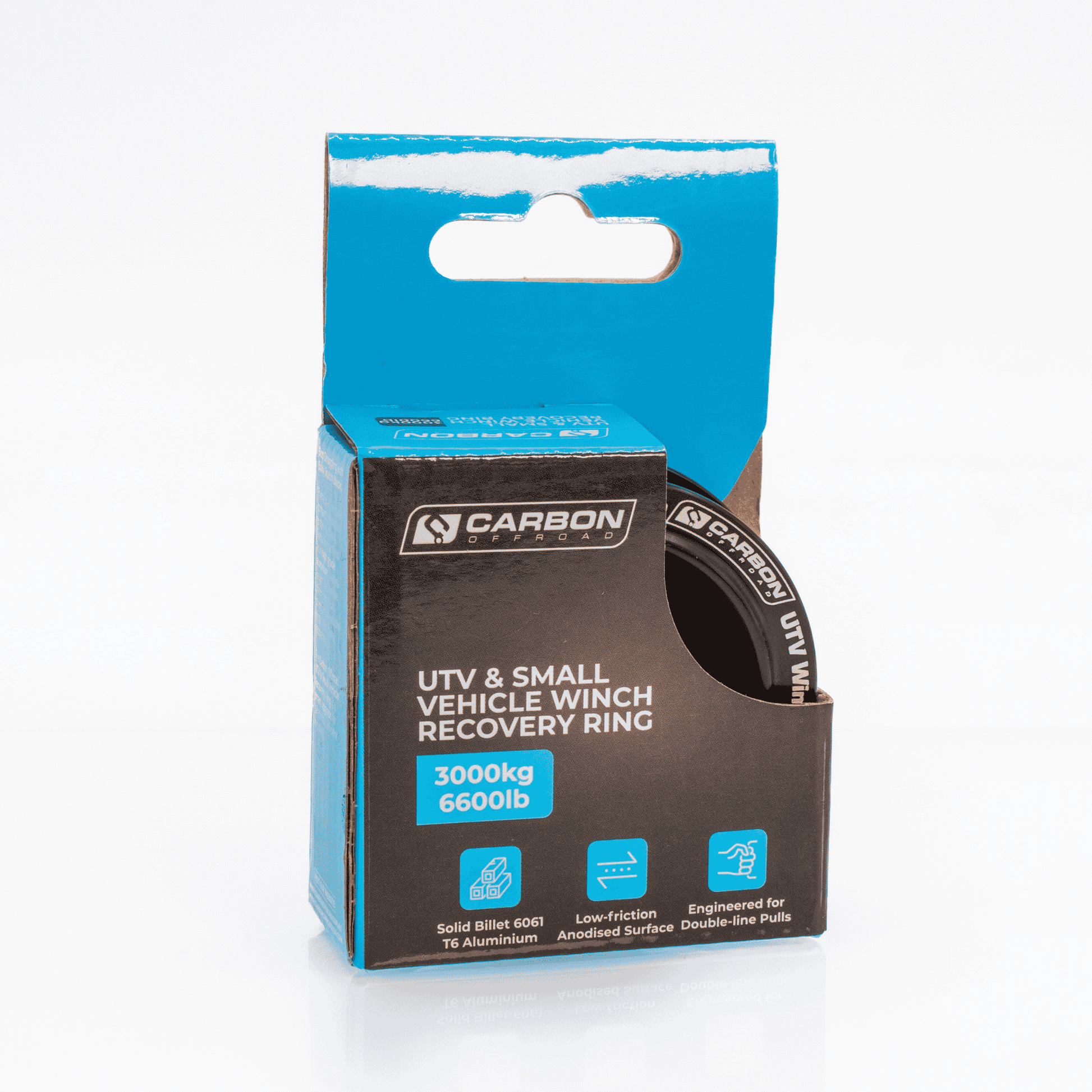 UTV Small Vehicle Winch Recovery Ring by Carbon Offroad USA in blue packaging on Tampa Home & Garden Store