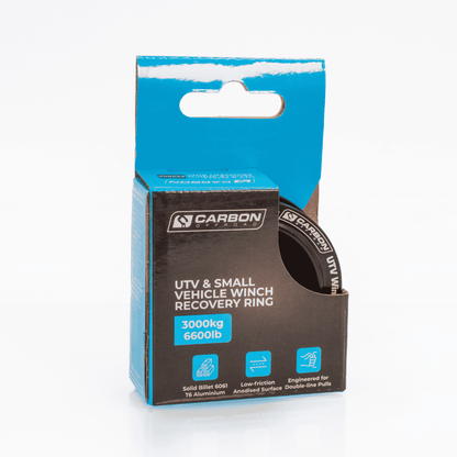 UTV Small Vehicle Winch Recovery Ring by Carbon Offroad USA in blue packaging on Tampa Home & Garden Store