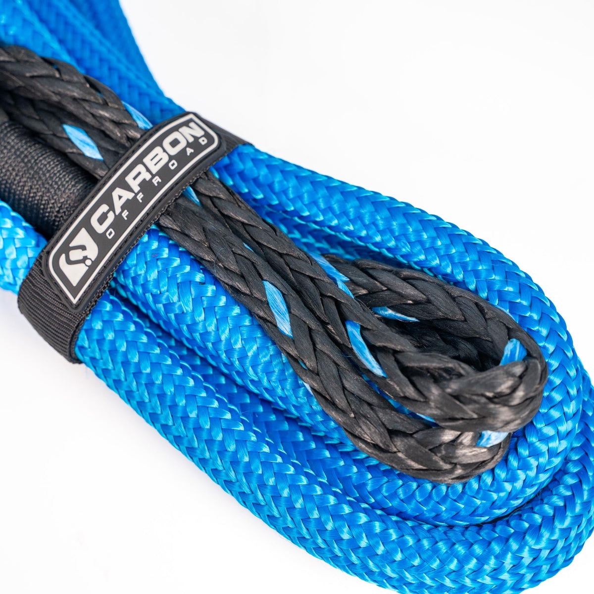 Extra long 4x4 soft shackle blue braided nylon with black strap and Carbon Offroad USA tag on Tampa Home & Garden Store