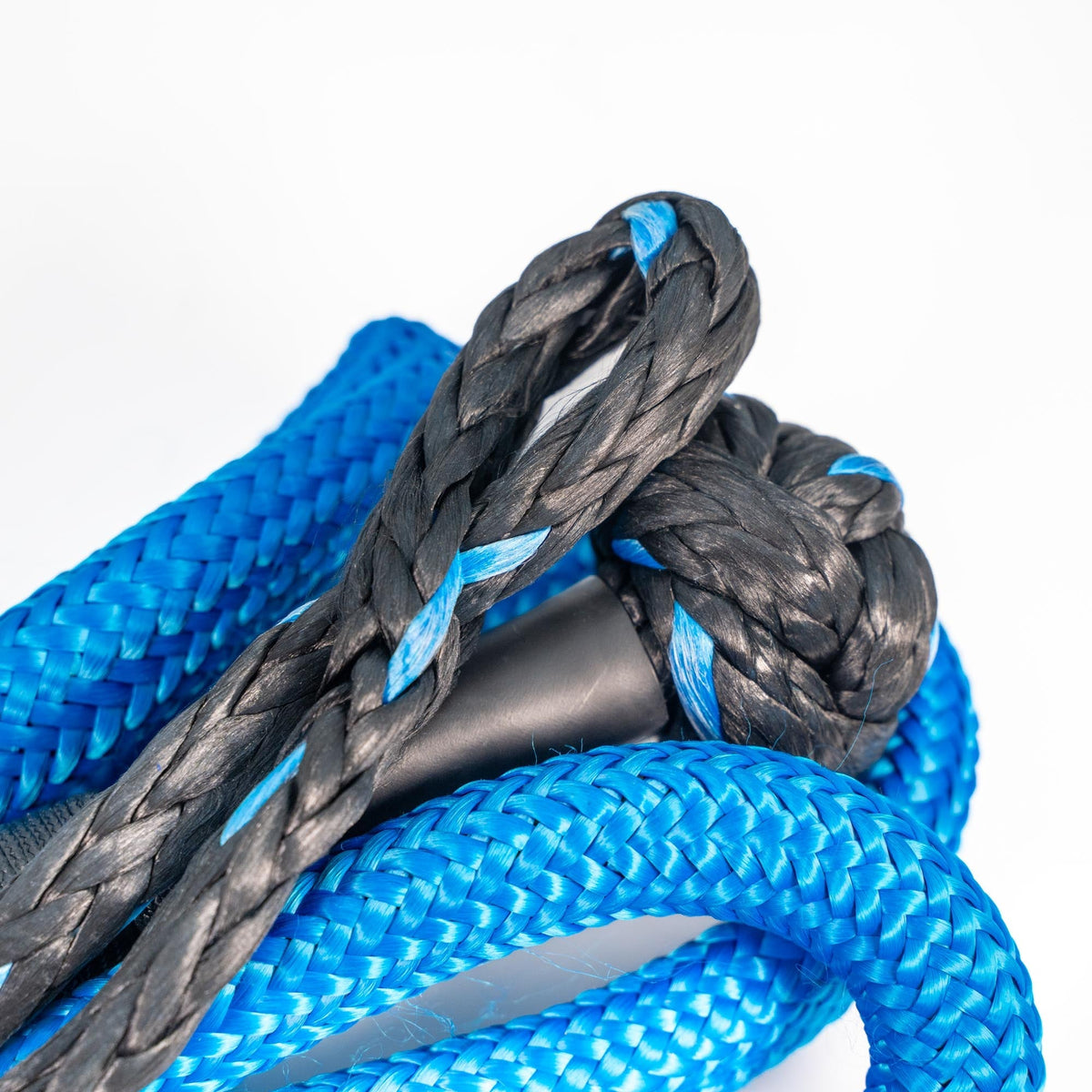 Extra Long 4x4 Soft Shackle, black braided rope with blue accents on Tampa Home & Garden Store